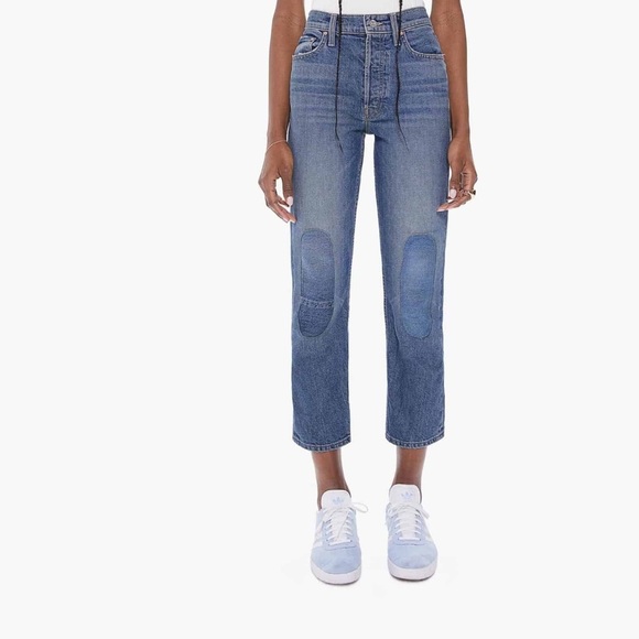 MOTHER Superior The Tomcat Kneeling on Stones Patchwork Cropped Blue Jeans 29 - Picture 1 of 16